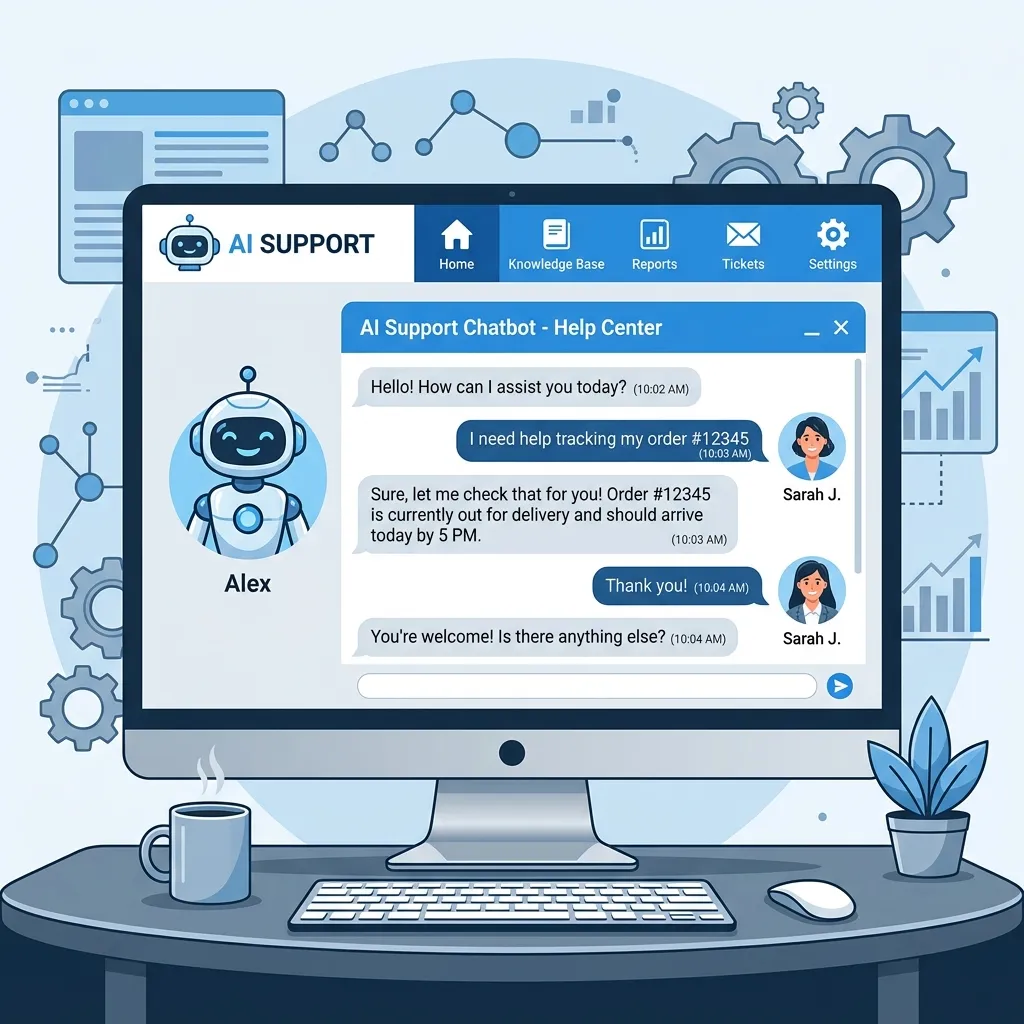 AI chatbot assisting with customer support on a clean interface