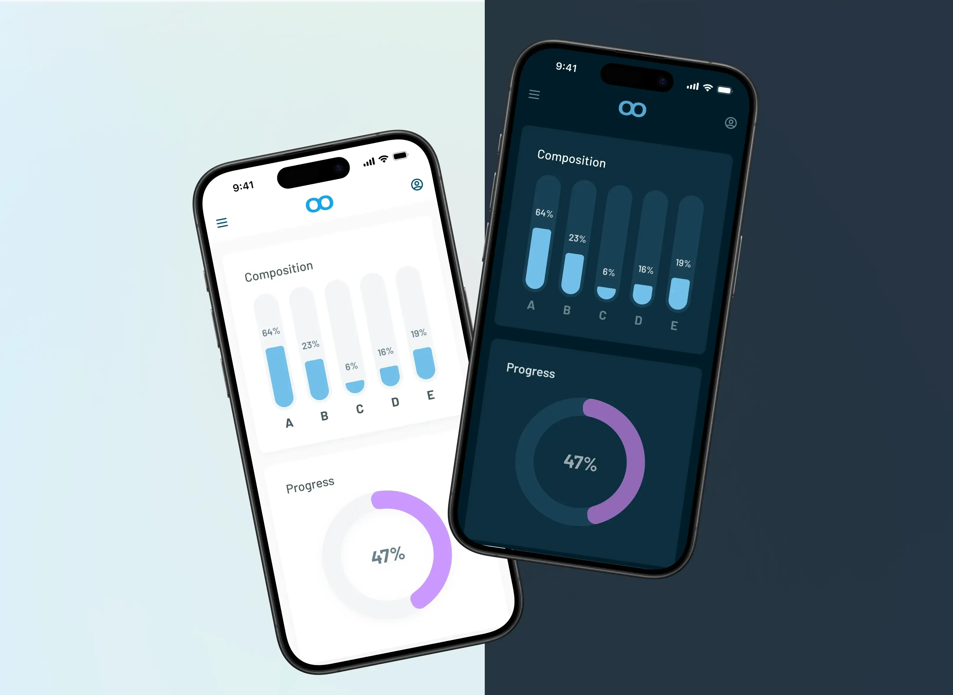 Dark mode UI interface showing correct contrast ratios and color token system