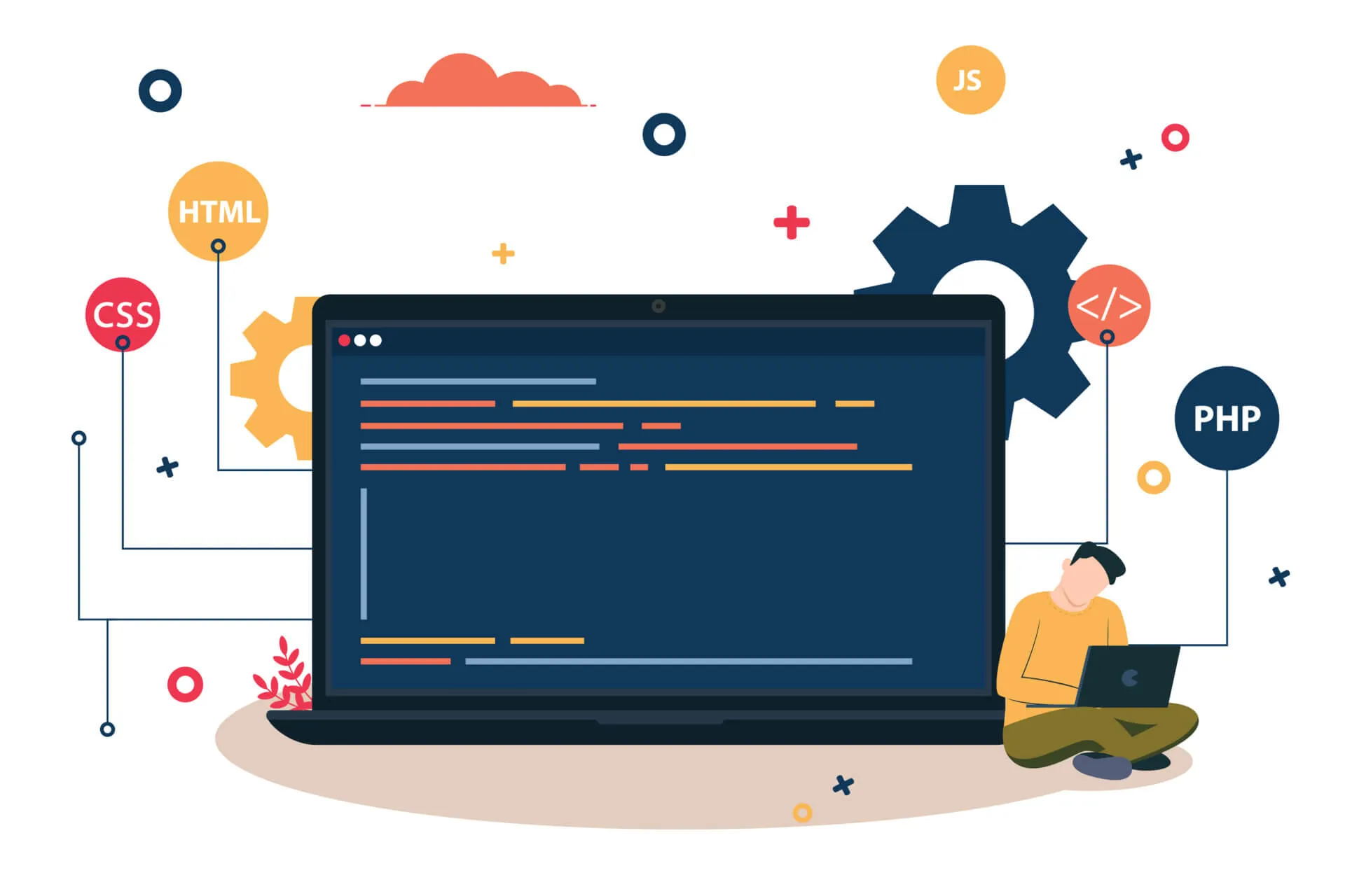 Laravel PHP framework code editor showing Eloquent ORM and routing structure